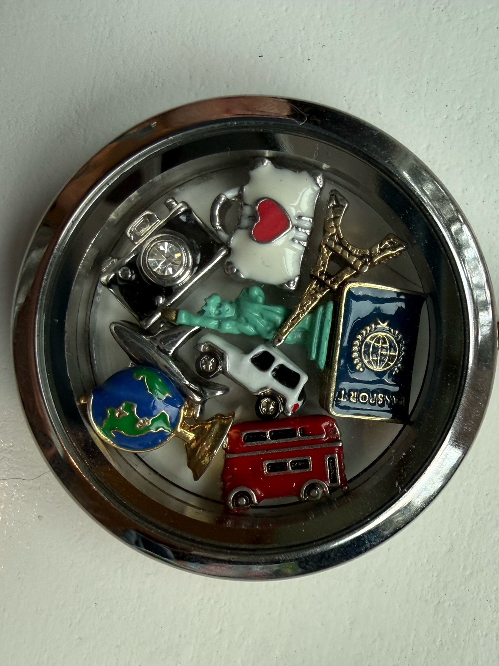 Origami Owl Silver Travel Locket Charms with Red, Blue, Green Accents